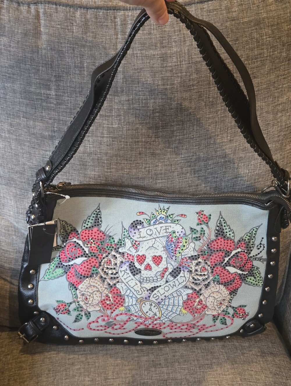 Ed Hardy Satchel Bag Love Kills Slowly Skull & Roses